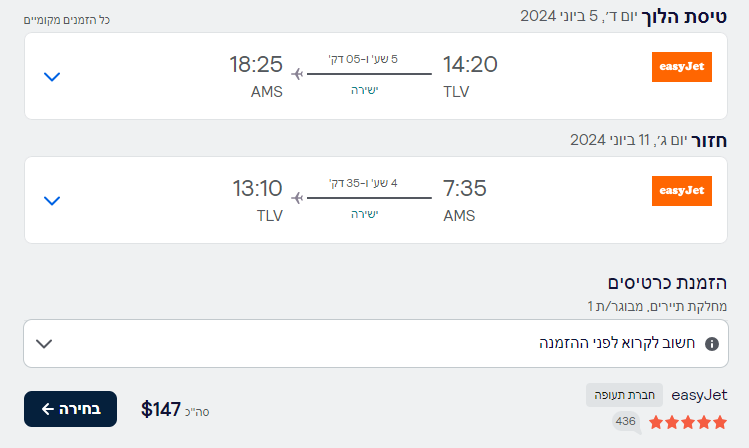 טיסה זולה לאמסטרדם